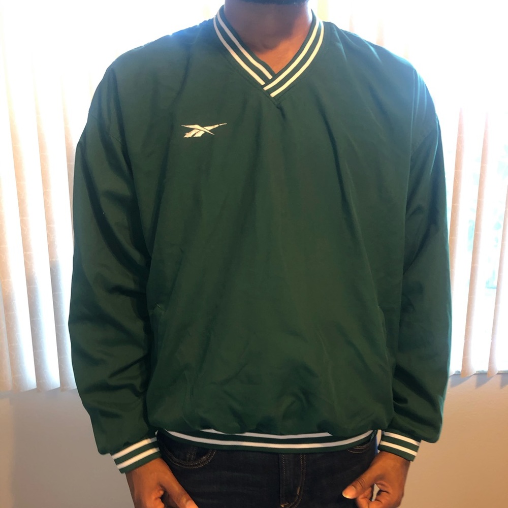 Vintage  Men Reebok L Green Nylon Pullover Jacket
